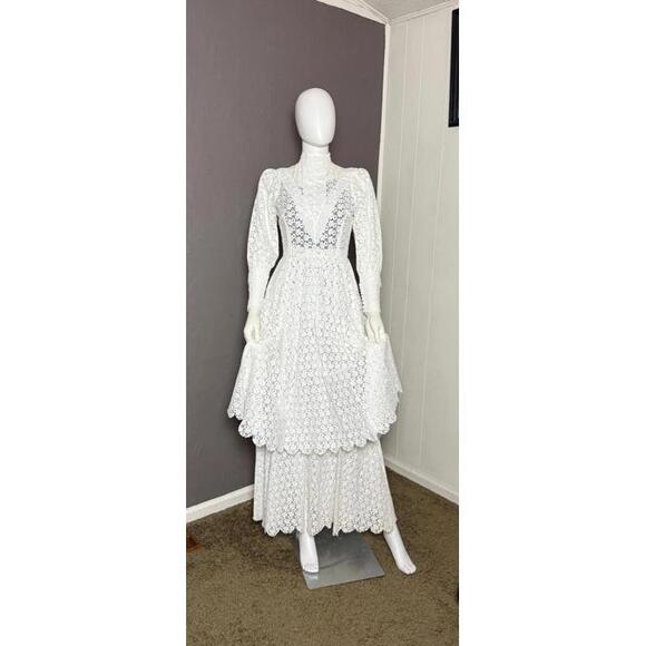 Dresses & Skirts - Rare 1970's White Cotton Eyelet Prairie Wedding Gown White Edwardian Style